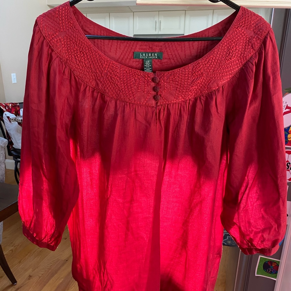 Ralph Lauren maroon boho chic blouse SZ Large.
